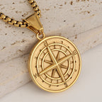 Bruce & Co Men’s Compass Pendant Necklace, 14K Gold-Plated Steel