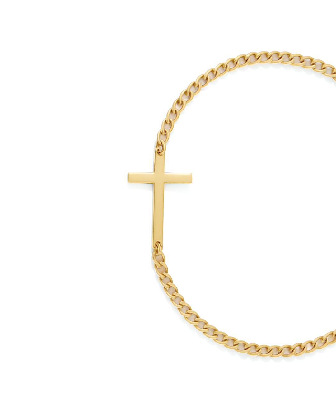 Bruce & Co Men’s Cuban Chain Cross Bracelet, 3 mm, 14K Gold-Plated Steel