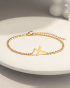 Bruce & Co Men’s Cuban Chain Cross Bracelet, 3 mm, 14K Gold-Plated Steel