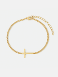 Bruce & Co Men’s Cuban Chain Cross Bracelet, 3 mm, 14K Gold-Plated Steel