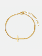 Bruce & Co Men’s Cuban Chain Cross Bracelet, 3 mm, 14K Gold-Plated Steel