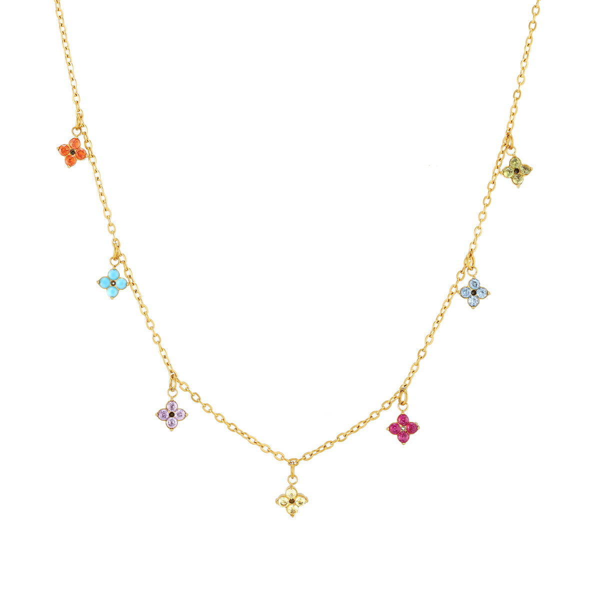 Bruce & Co Multicolor Zircon Flower Charm Necklace