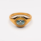 Bruce & Co Aegean – Blue Zircon Sunburst Ring, Steel