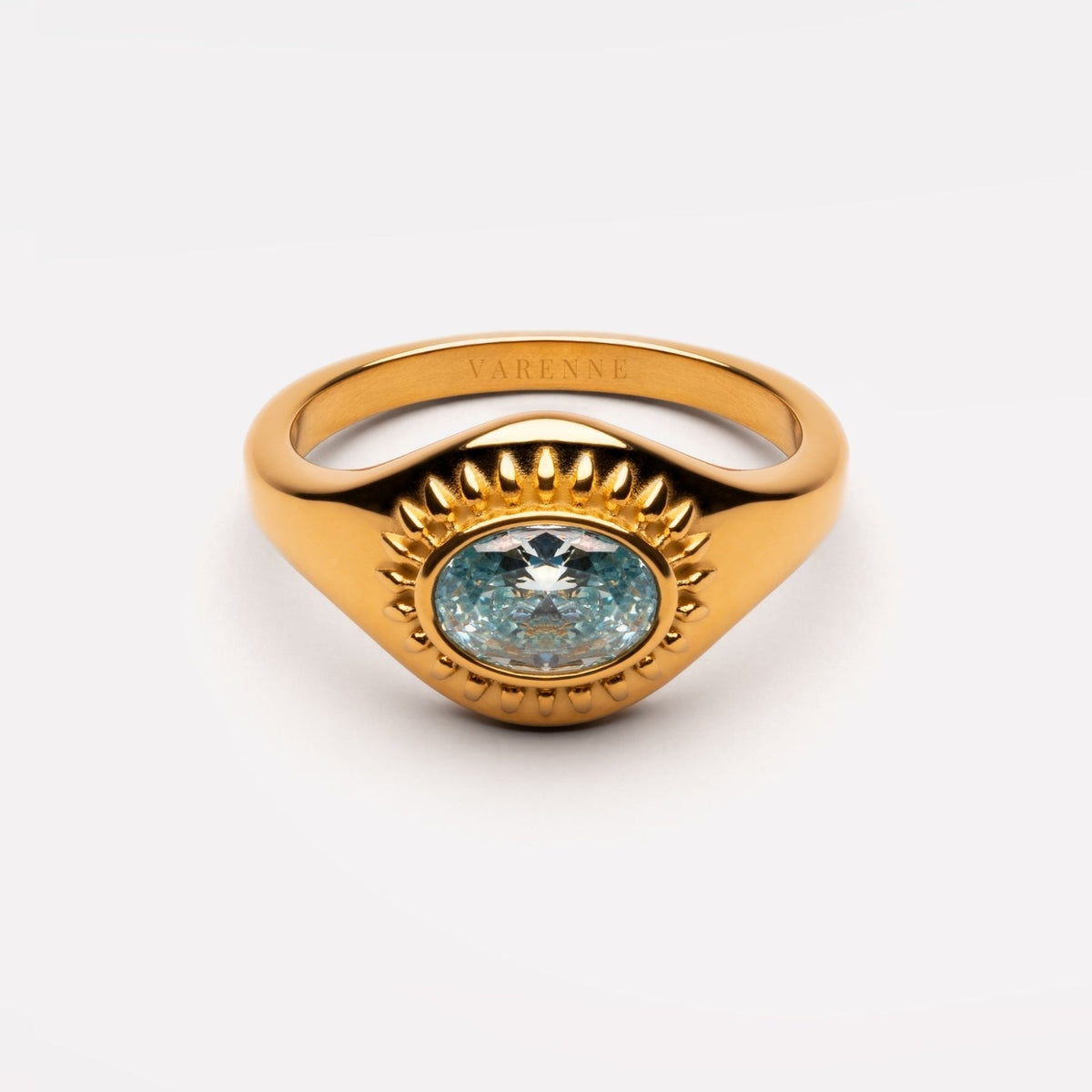 Bruce & Co Aegean – Blue Zircon Sunburst Ring, Steel