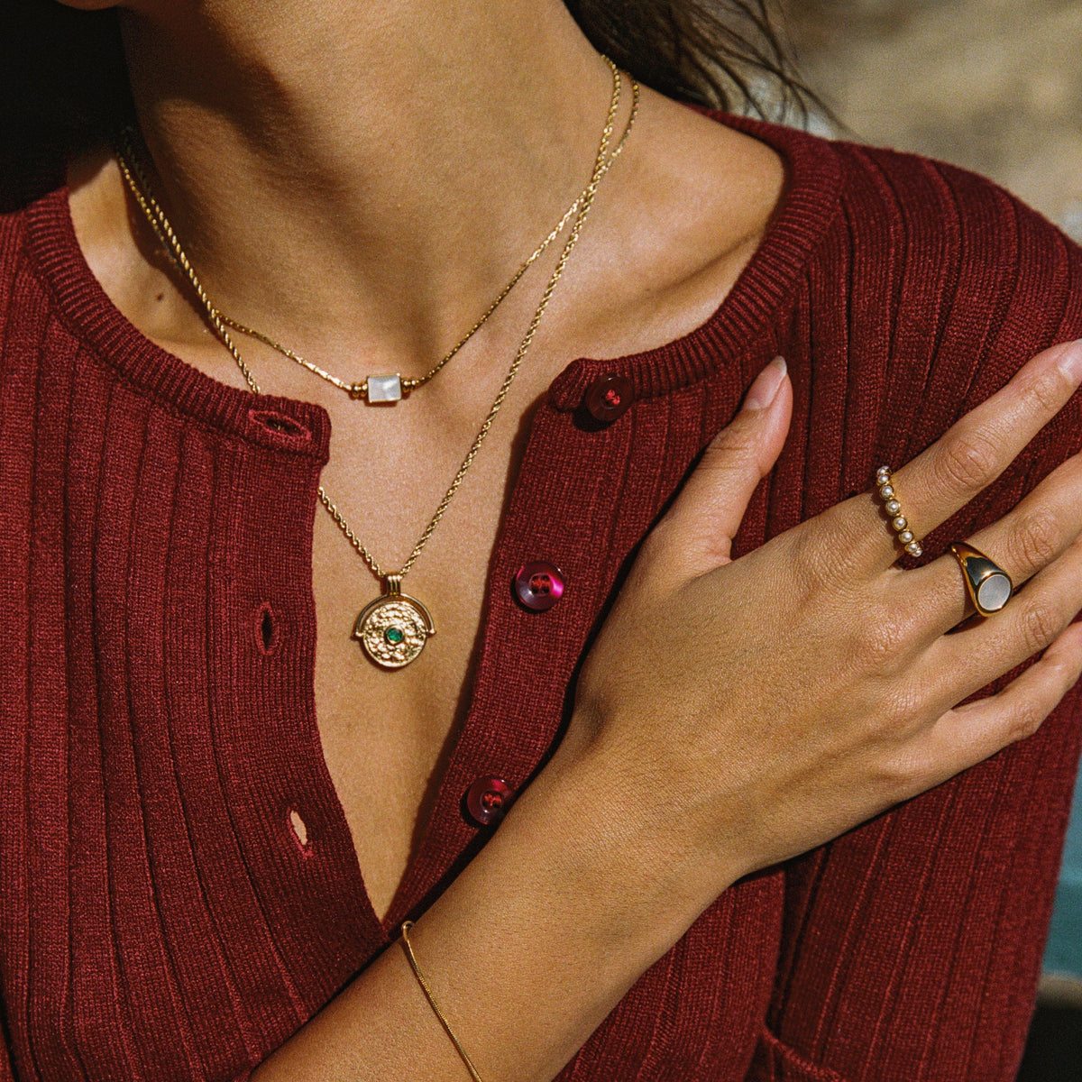 Bruce & Co Gaia – Green Stone Coin Pendant Necklace