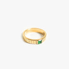 Bruce & Co Green Zirconia Ribbed Band Ring, Stainless Steel