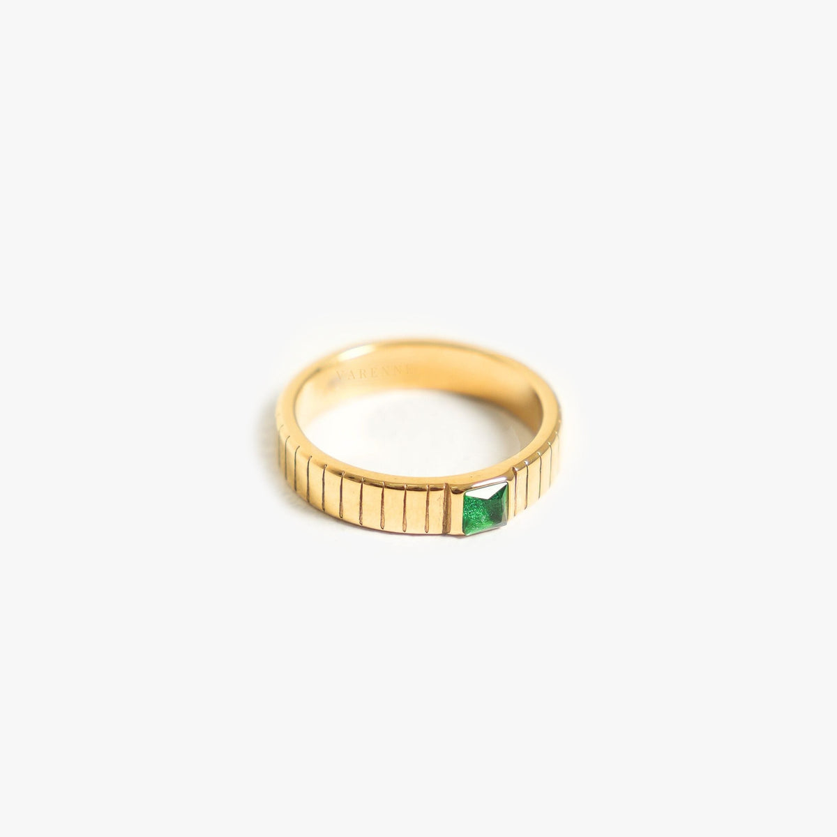 Bruce & Co Green Zirconia Ribbed Band Ring, Stainless Steel