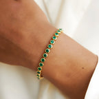 Bruce & Co Green Bezel-Set Tennis Bracelet, Adjustable Steel Chain