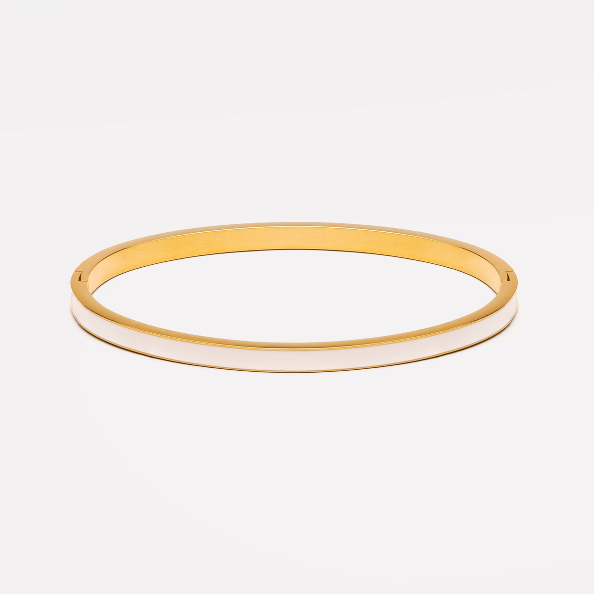Bruce & Co Halo – White Enamel Oval Bangle, Steel