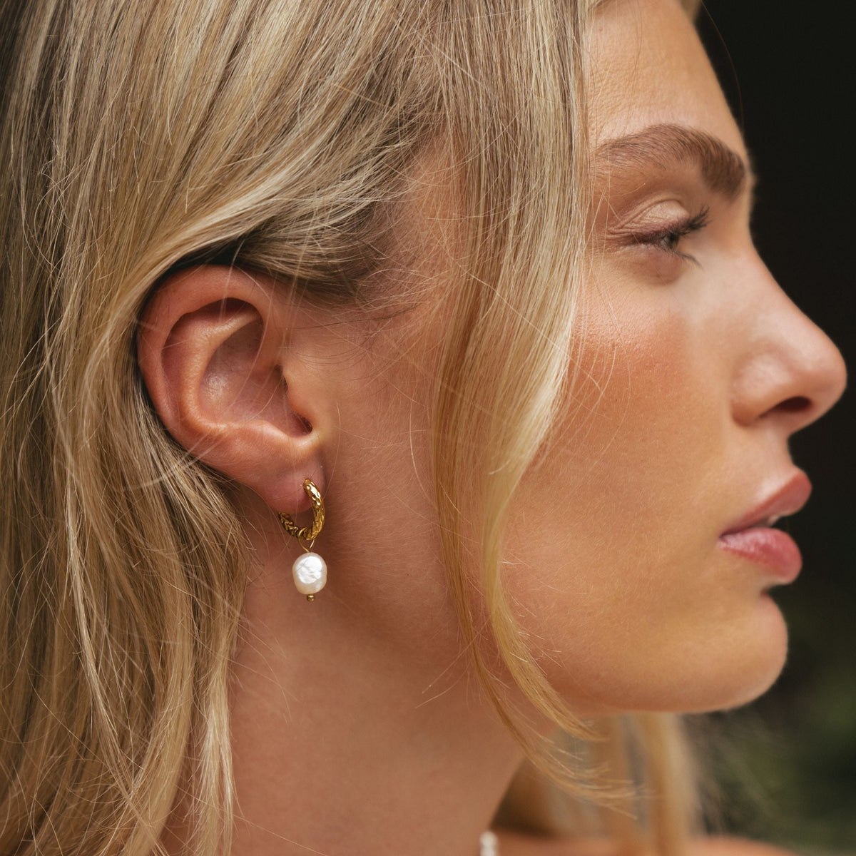 Bruce & Co Hammered Pearl Hoop Earrings, 12 mm
