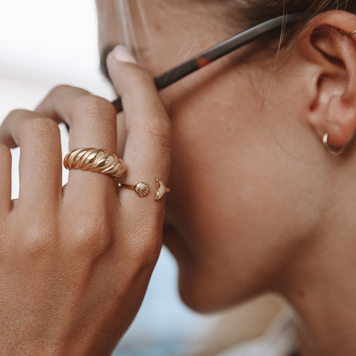 Adjustable Shell and Whale Tail Ring — Island