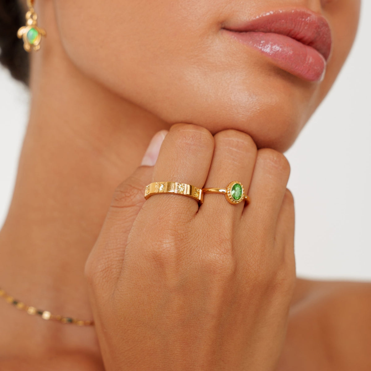 Bruce & Co Lemon Detail Zircon Band Ring, 4 mm, Gold PVD Steel