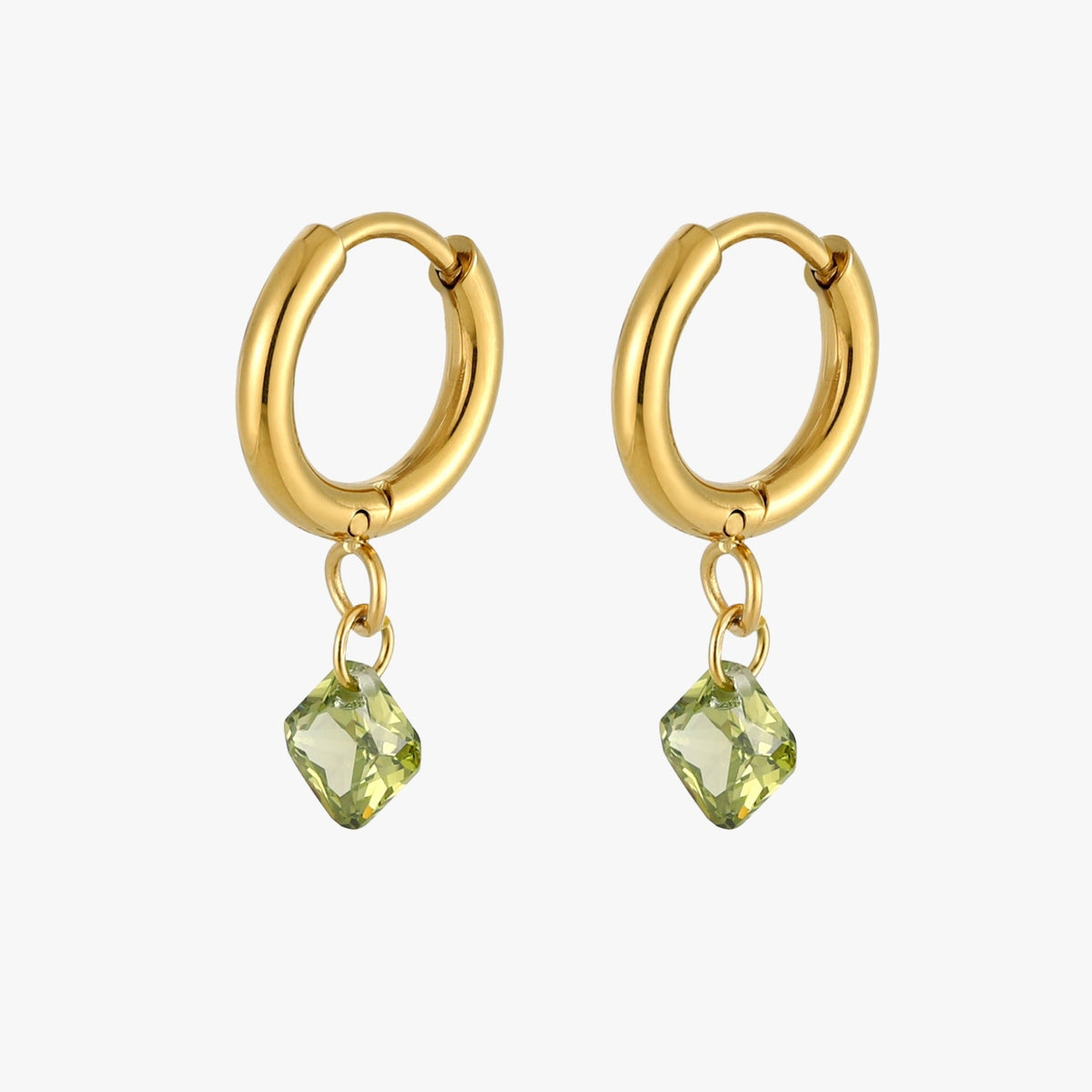 Bruce & Co Lime – Green Zircon Drop Hoop Earrings, 10 mm