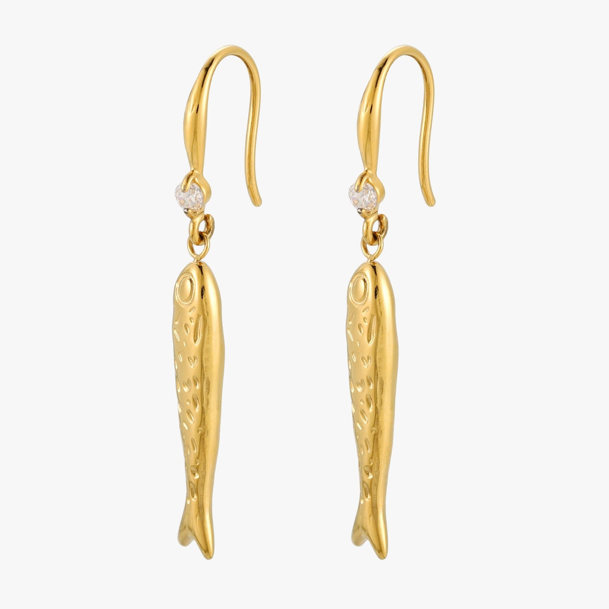 Bruce & Co Fish Drop Hook Earrings, 29 mm, Gold PVD Steel