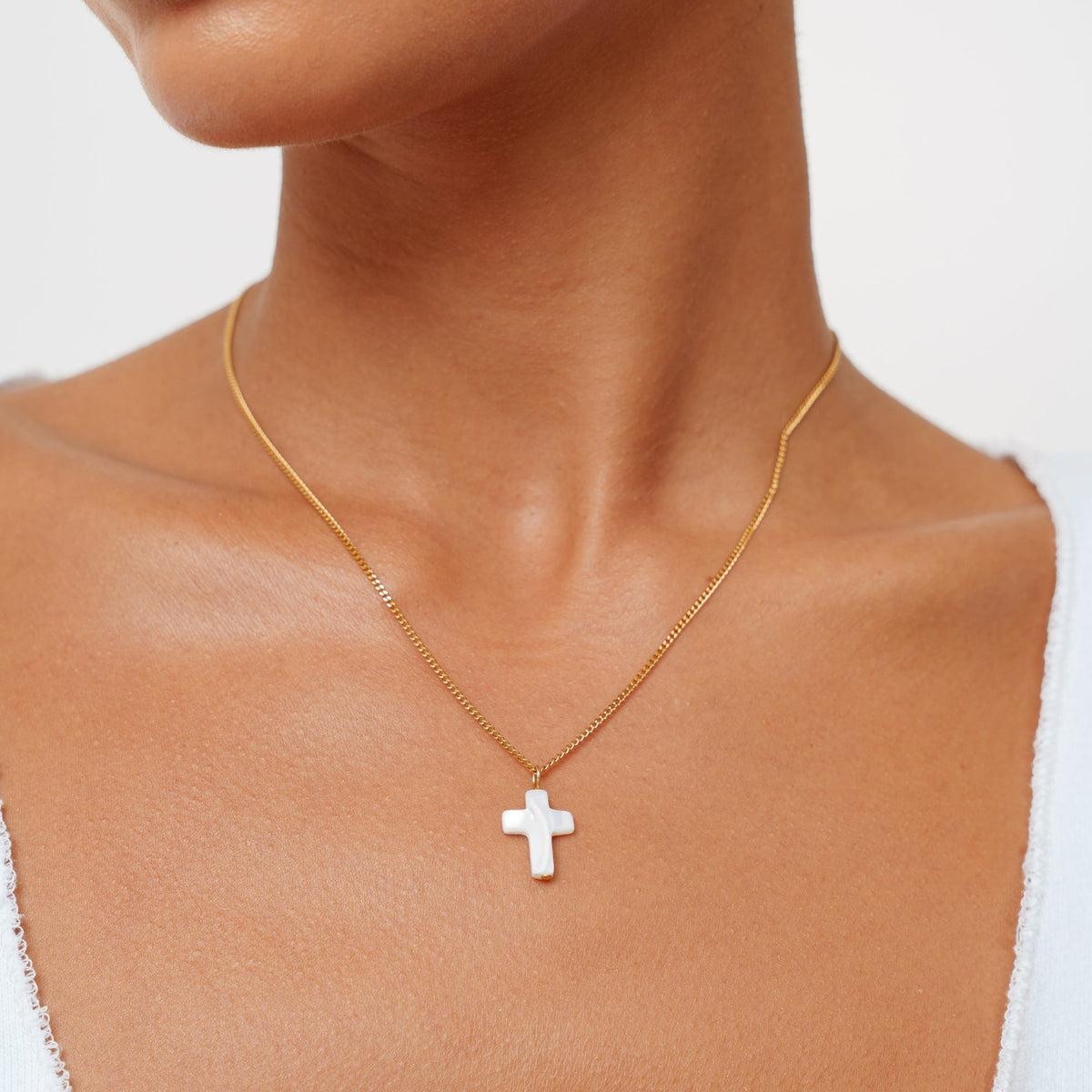 Bruce & Co Mother-of-Pearl Cross Necklace, Stainless Steel