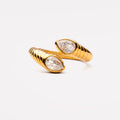 Bruce & Co Naya – Two Pear Zircon Open Ring, Steel