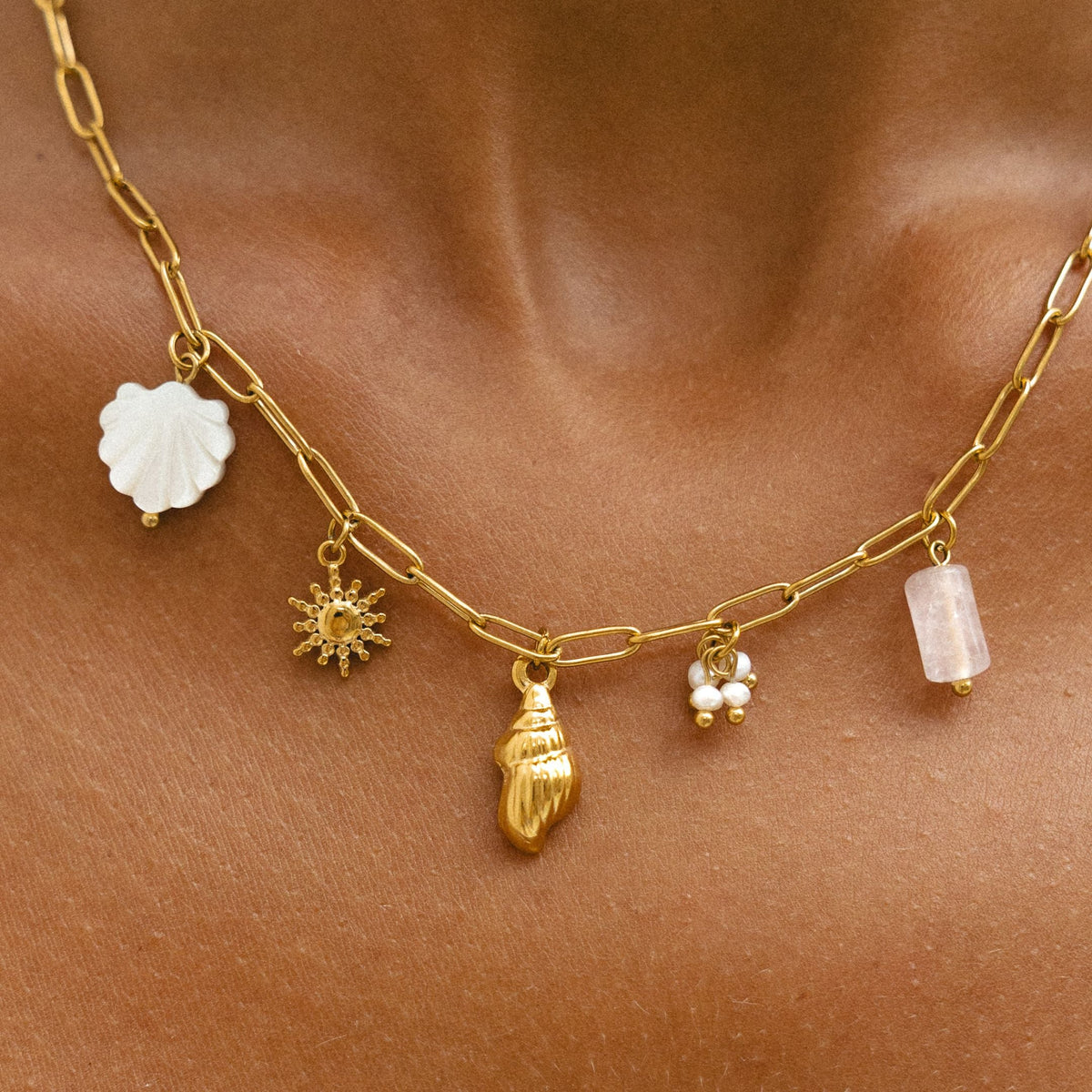 Bruce & Co Capri – Shell Sun and Pearl Charm Necklace