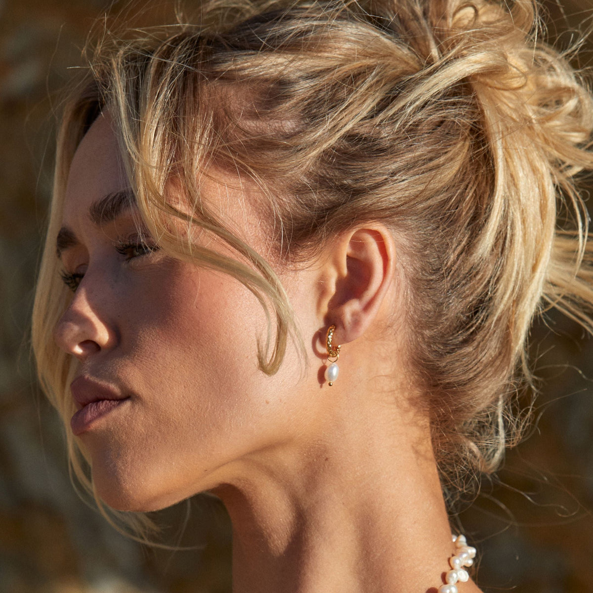 Bruce & Co Hammered Pearl Hoop Earrings, 12 mm