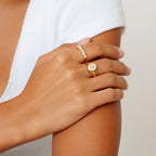 Bruce & Co Polar – White Enamel and Zircon Signet Ring, Gold PVD Steel