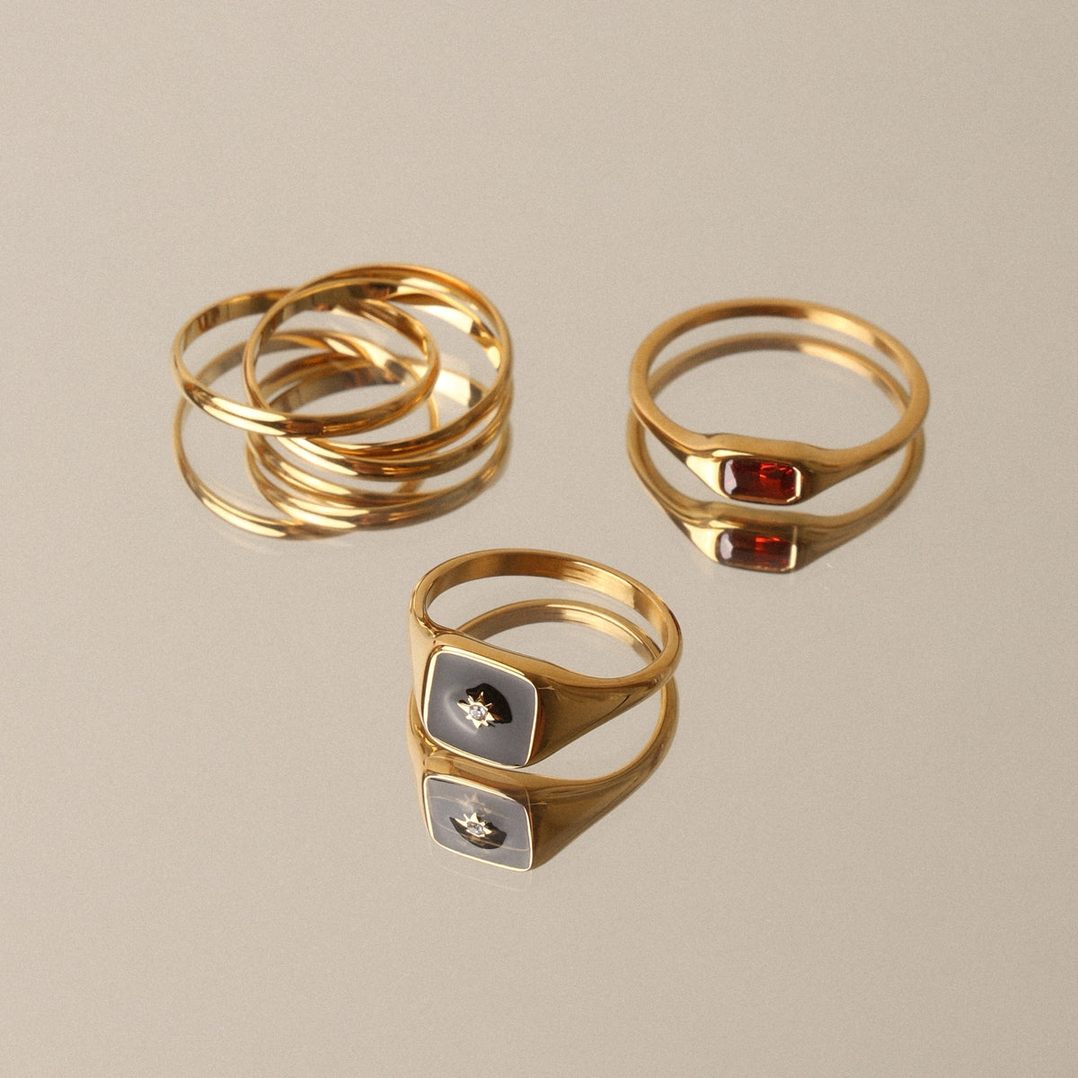 Bruce & Co Sundrop – Red Zircon Rectangular Ring, Steel