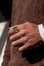 Bruce & Co Malachio – Men’s Green Malachite Signet Ring, Gold-Plated Steel