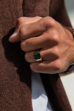 Bruce & Co Malachio – Men’s Green Malachite Signet Ring, Gold-Plated Steel