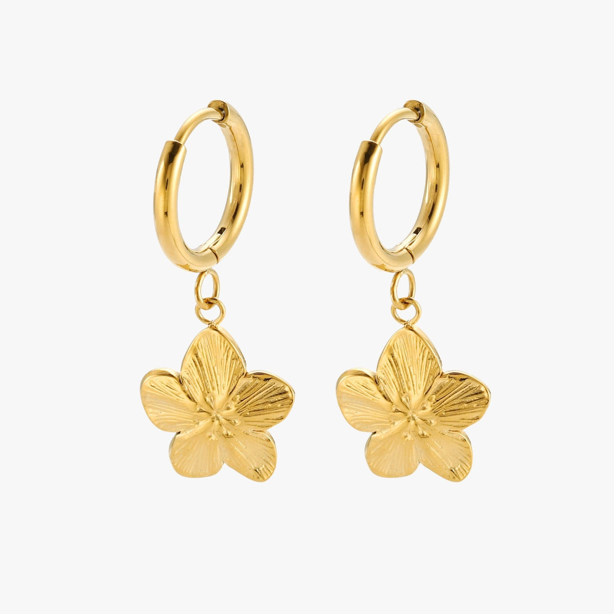 Bruce & Co Sakura – Flower Charm Hoop Earrings, Gold PVD Steel