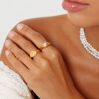 Bruce & Co Soleil – Round Zircon Signet Ring, Gold PVD Steel