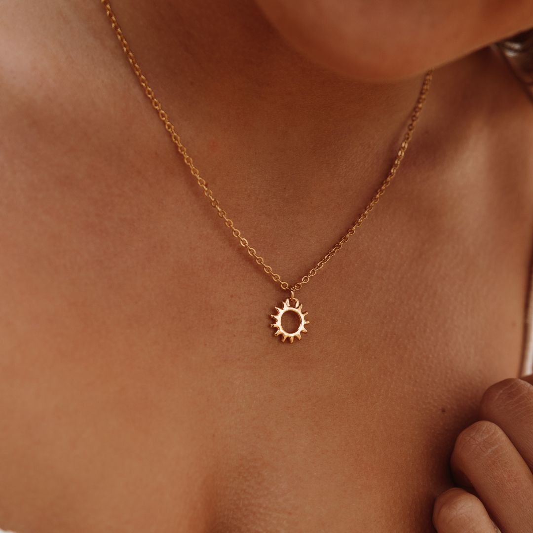 Bruce & Co Open Sun Pendant Necklace, 18K Gold PVD Steel