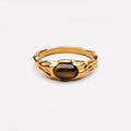 Bruce & Co Oval Tiger Eye Ring, Sculpted Steel Band