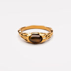Bruce & Co Oval Tiger Eye Ring, Sculpted Steel Band