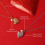 Bruce & Co Valentine – Textured Heart and Pearl Necklace