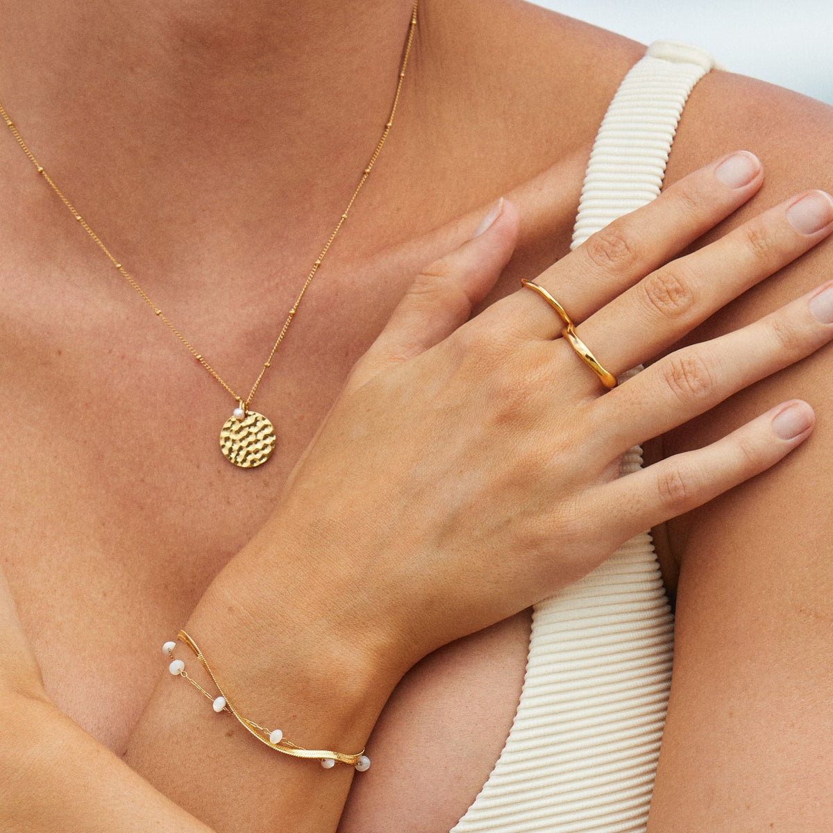 Bruce & Co Santorini – Herringbone and Pearl Layered Bracelet