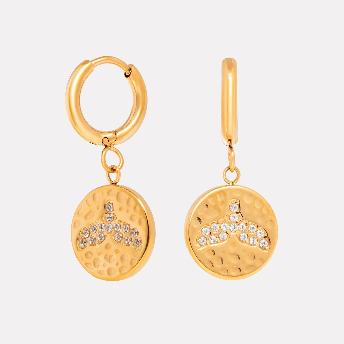 Bruce & Co Whale Tail Coin Drop Hoop Earrings, Steel