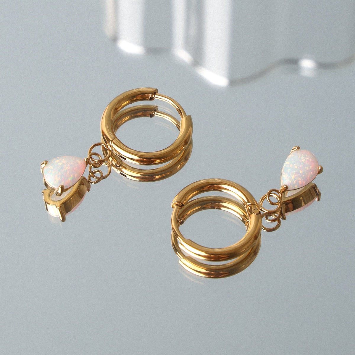 Bruce & Co Opal Teardrop Huggie Hoop Earrings, Steel