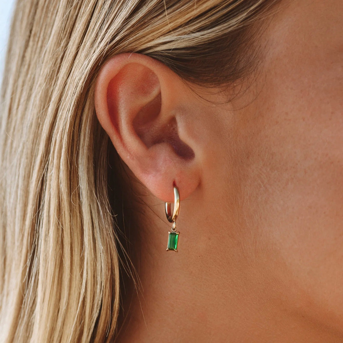 Bruce & Co Green Zircon Drop Hoop Earrings, 3 × 6 mm