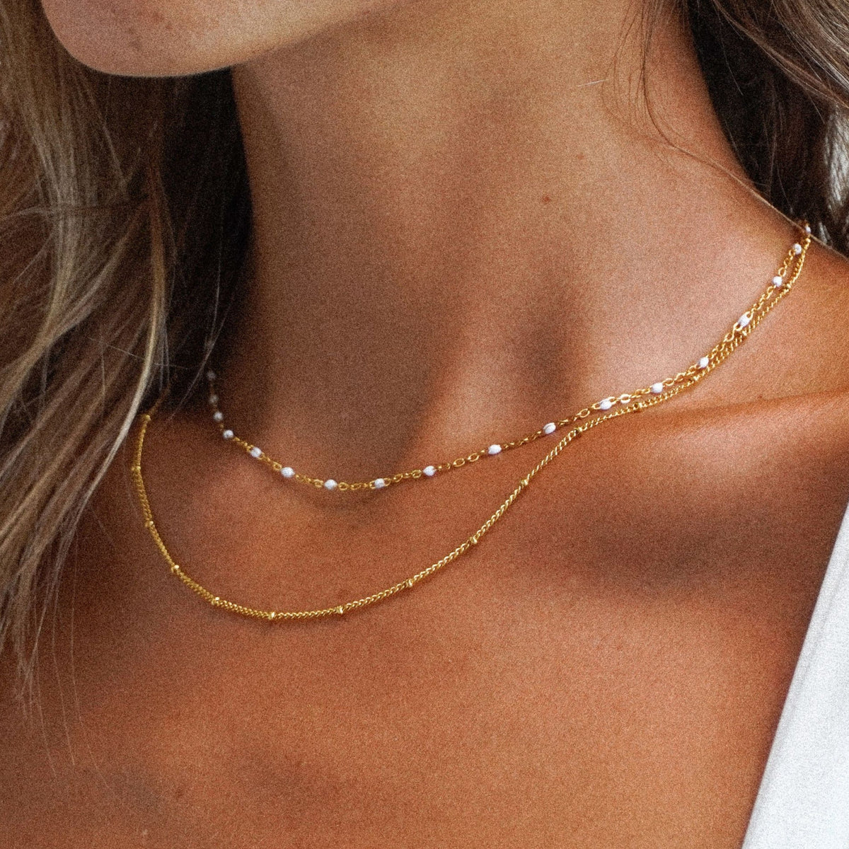 Bruce & Co White Enamel Double Layer Choker, 40 cm