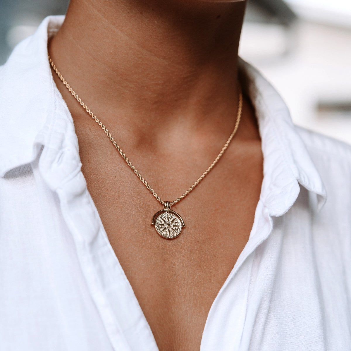 Bruce & Co Sun Coin Rope Chain Necklace, 21 mm