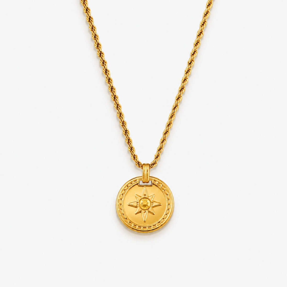Bruce & Co Compass Zircon Pendant Necklace, 16 mm, Steel