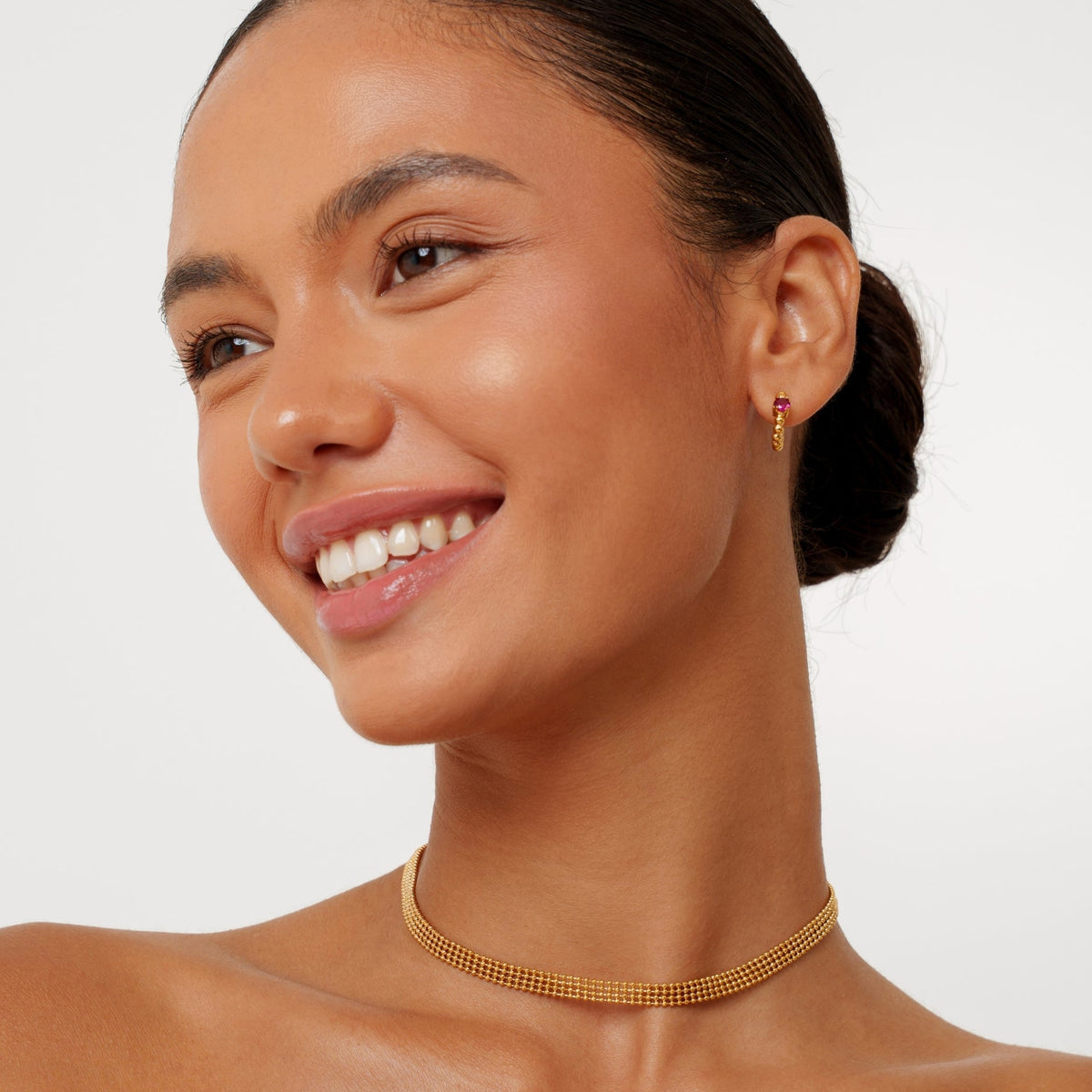 Bruce & Co Grenadine – Pink Zircon Beaded Huggie Earrings