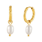 Bruce & Co Hammered Pearl Hoop Earrings, 12 mm