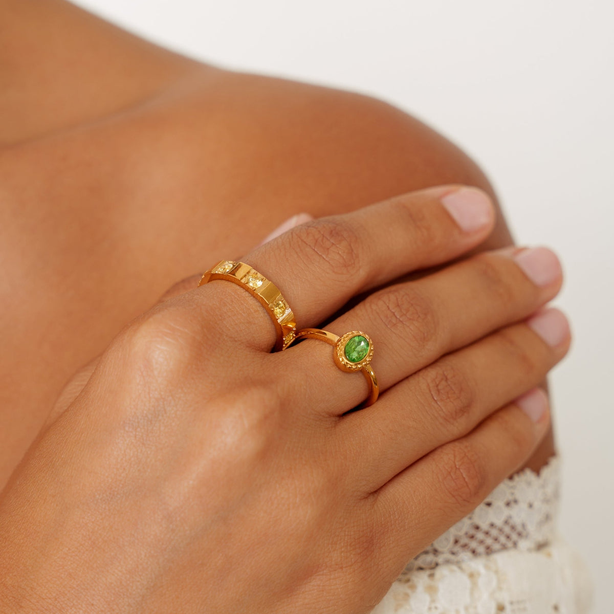Bruce & Co Lemon Detail Zircon Band Ring, 4 mm, Gold PVD Steel