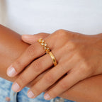 Bruce & Co Mosaic – Geometric Zircon Band Ring, Gold PVD Steel