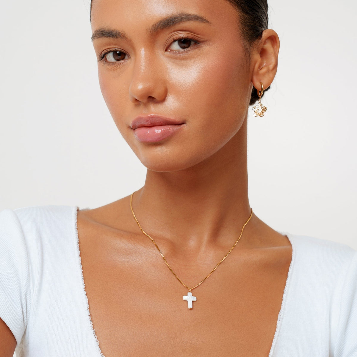 Bruce & Co Mother-of-Pearl Cross Necklace, Stainless Steel