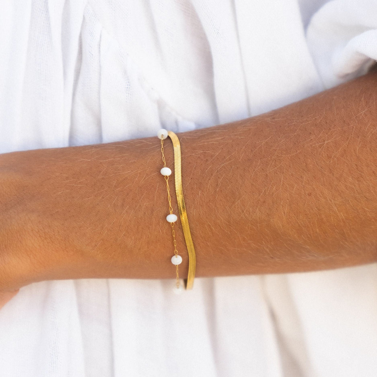 Bruce & Co Santorini – Herringbone and Pearl Layered Bracelet