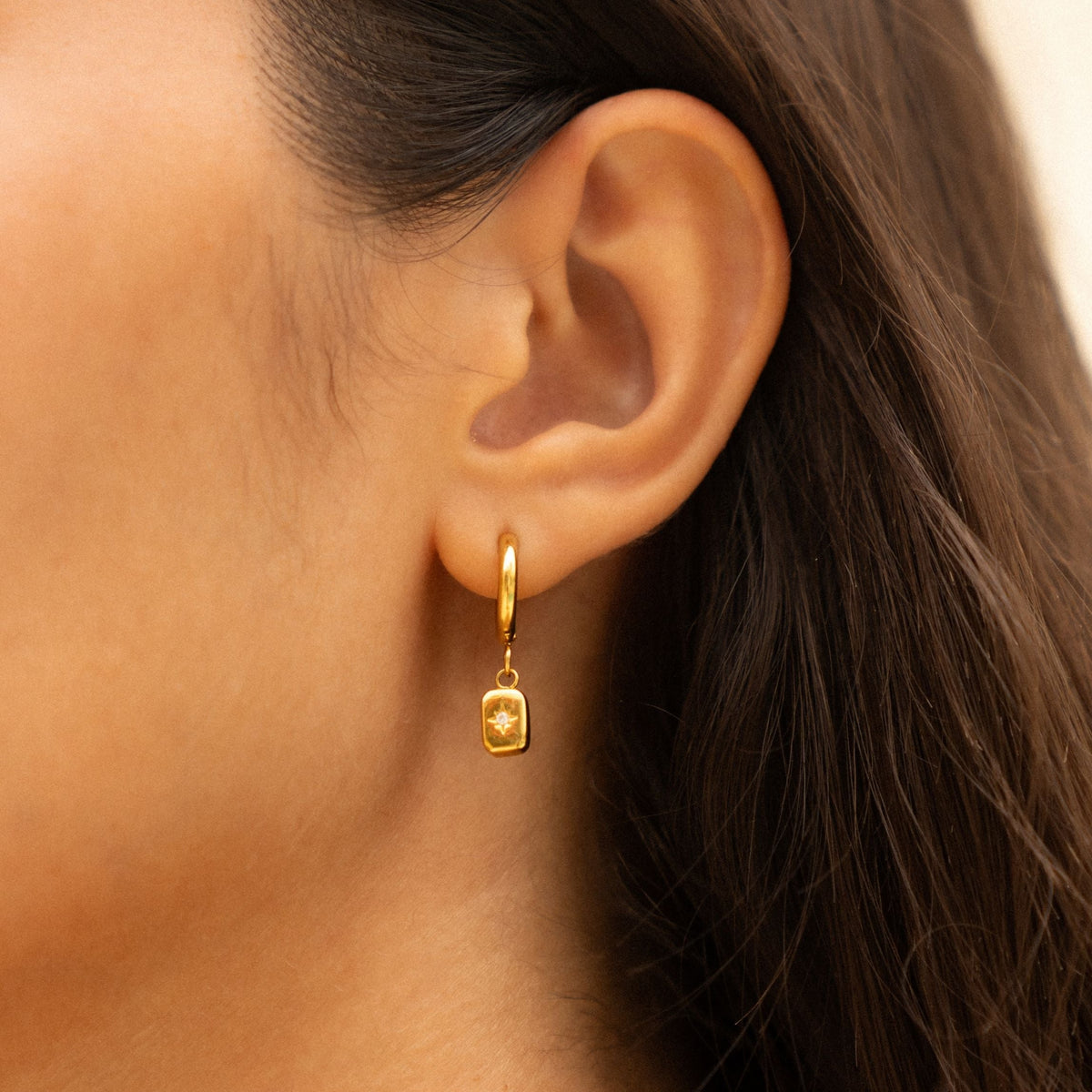 Bruce & Co Celestial – Star-Set Zircon Charm Hoop Earrings