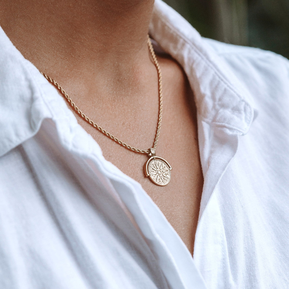 Bruce & Co Sun Coin Rope Chain Necklace, 21 mm