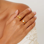 Bruce & Co Zesty – Yellow Zircon Two-Stone Swirl Ring, Stainless Steel