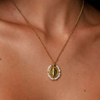 Bruce & Co Grace – Virgin Mary Pearl Medallion Necklace