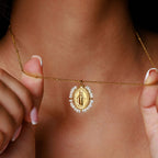 Bruce & Co Grace – Virgin Mary Pearl Medallion Necklace